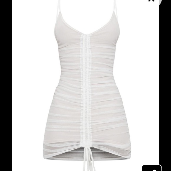 white mesh ruched bodycon dress